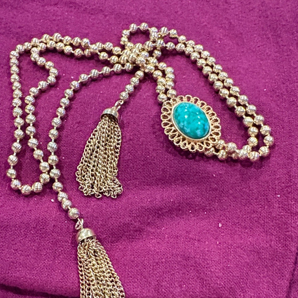 Avon Gold Lariat with Turquoise Accent  36” Adjustable Lariat